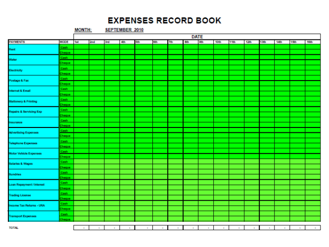 Expenses Records Sheet